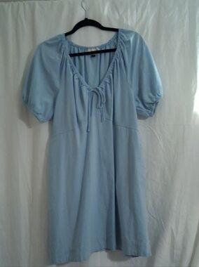 Light Blue Short Sleeve Linen Dress